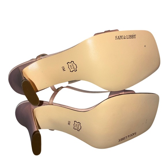 Sam‎ & Libby Womens 6M Marine Pink Satin Square Toe Bow Slingback Heels Retro - Picture 4 of 9